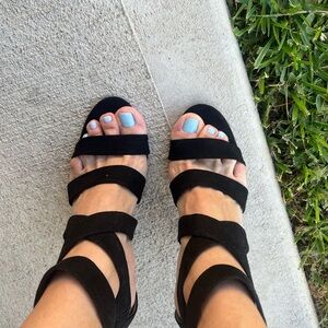 Black Minimalist Sandals with Wide Straps